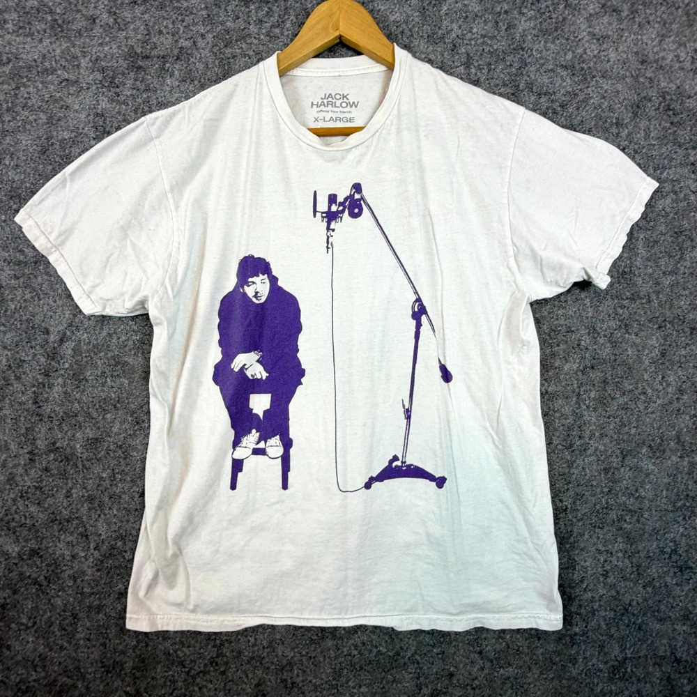 Jack Harlow T-Shirt Mens XL White Purple Tour Merch Seated Microphone Graphic